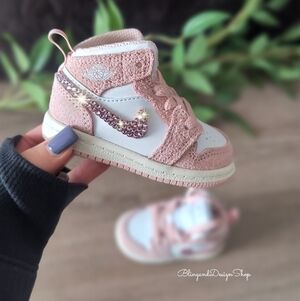 Bling Nike Jordan 1 Baby Girl Toddler Pink Sneakers Shoes Custom with Crystals